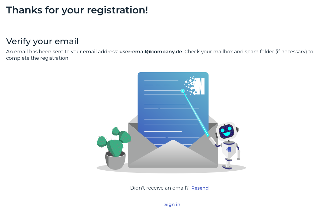 Image Screenshot of the registration page after successful registration